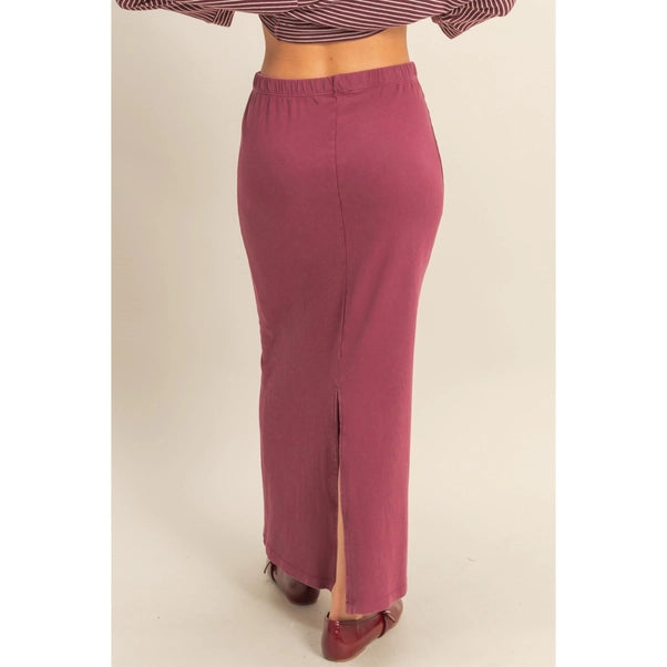 Mid-Rise Mineral Washed Casual Maxi Skirt