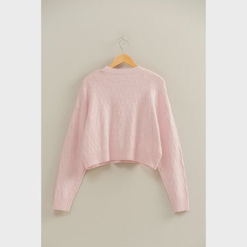 Soft Pink - Checkered Cropped Sweater