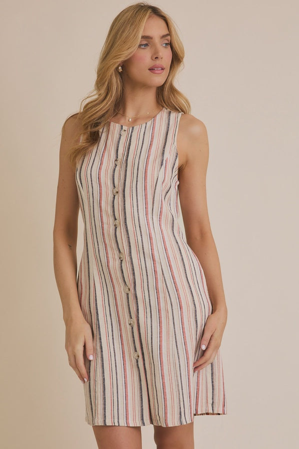 Cream - Multi Striped Tie Dress