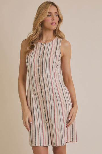 Cream - Multi Striped Tie Dress