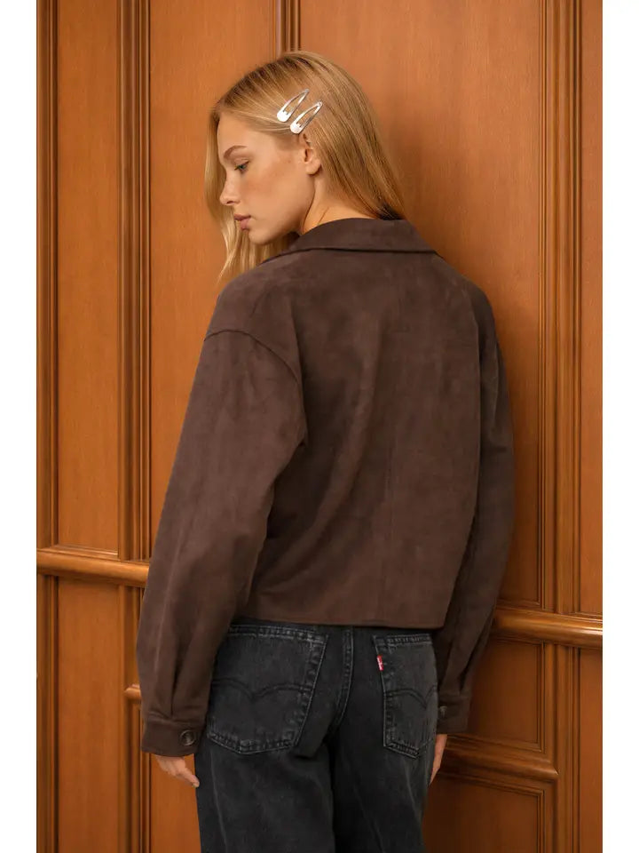 Suede Cropped Button Down Jacket