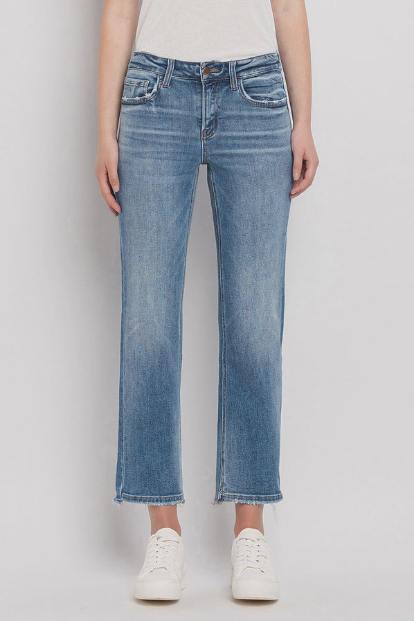 Mid Rise Crop Straight - Uneven Hem Detail