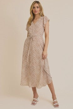 V Neck Button Up Abstract Print Dress