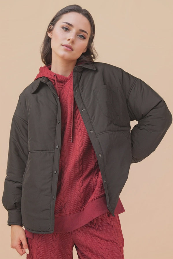 Black Oversized Button Down Casual Solid Jacket