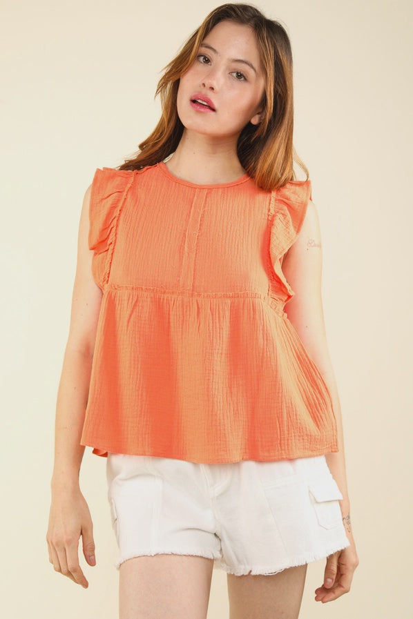 Papaya Baby Doll Gauze Top
