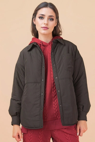 Black Oversized Button Down Casual Solid Jacket