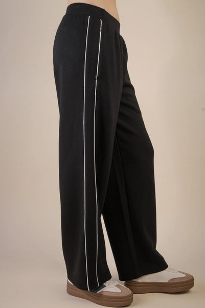 Black Half Zip Up Casual Top & Wide Leg Sweatpant Set