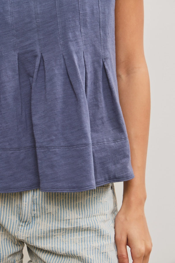 Washed Navy Pleated Swing Top